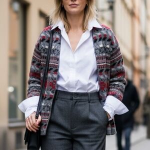 Vintage 90s Jacob Jr 100% Wool Cardigan | Nordic Fair Isle Knit Grandpa Sweater